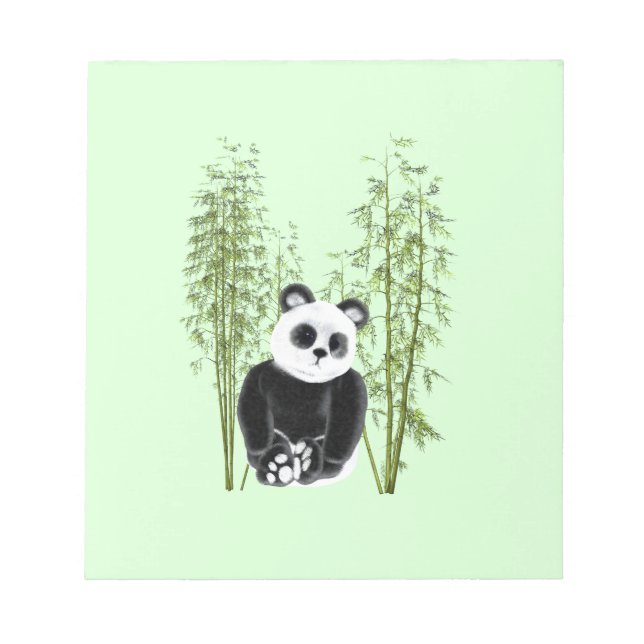 Cute Panda Sitting in Bamboo Notepad (Front)