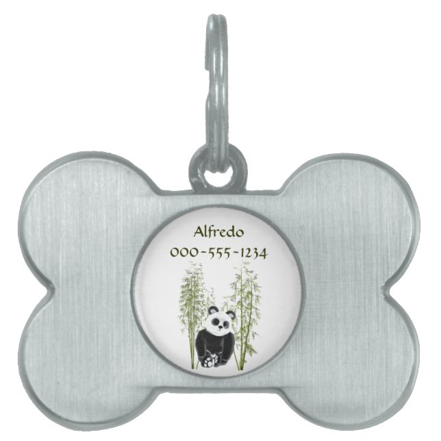 Cute Panda Sitting In Bamboo Pet Name Tag (Front)
