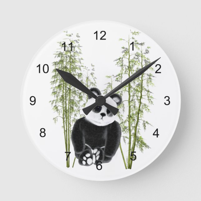 Cute Panda Sitting In Bamboo Round Clock (Front)