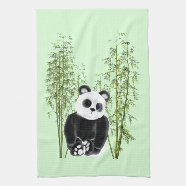 Cute Panda Sitting in Bamboo Tea Towel (Vertical)