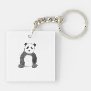 Cute panda sketch black and white key ring