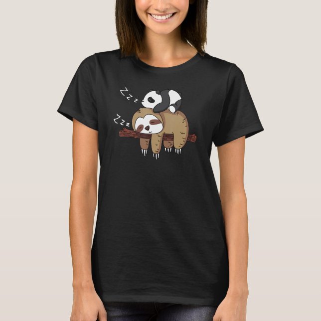Cute panda sleeping on sloth sloth T-Shirt (Front)