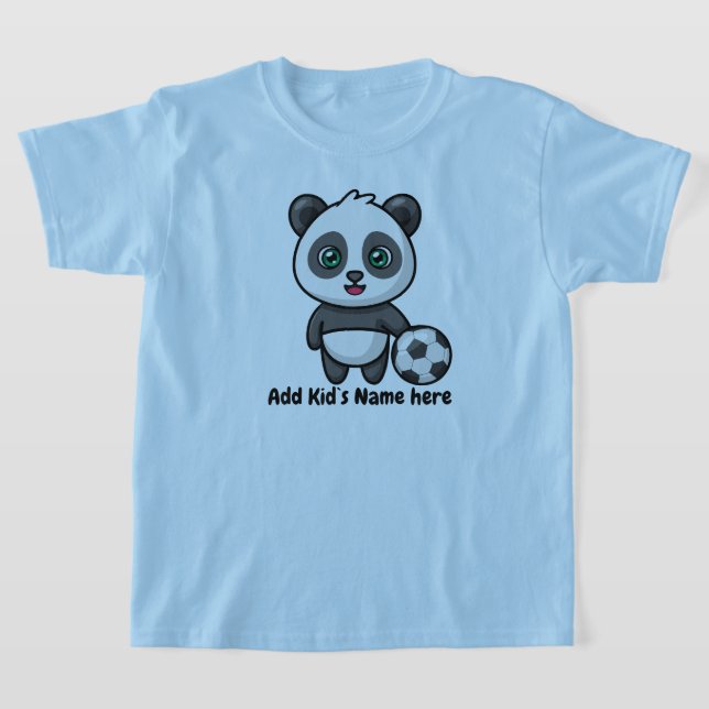 Cute Panda Soccer Football custom kids name  T-Shirt (Laydown)
