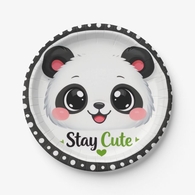Cute Panda “Stay Cute” Paper Plates (Front)