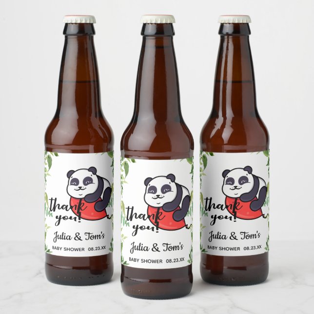 Cute Panda Thank You Baby Shower  Beer Bottle Label (Bottles)