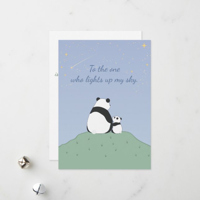 Cute Panda Under Stars Holiday Card (Front/Back In Situ)
