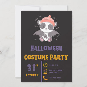 Cute Panda Vampire Ghost Bats Black Halloween Invitation