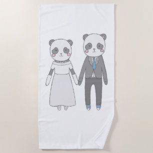 Cute Panda Wedding Couple – Kawaii Bride & Groom Beach Towel