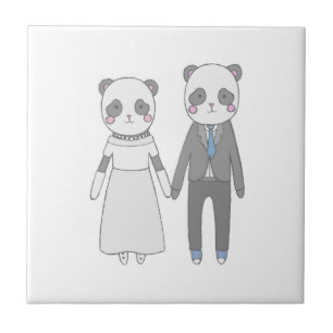 Cute Panda Wedding Couple – Kawaii Bride & Groom Ceramic Tile