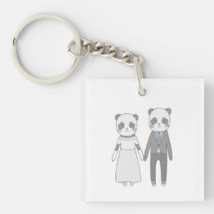 Cute Panda Wedding Couple – Kawaii Bride & Groom Key Ring