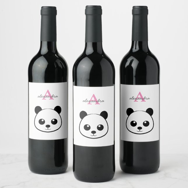 Cute Panda Wine Label – Custom Monogram Animal  (Bottles)