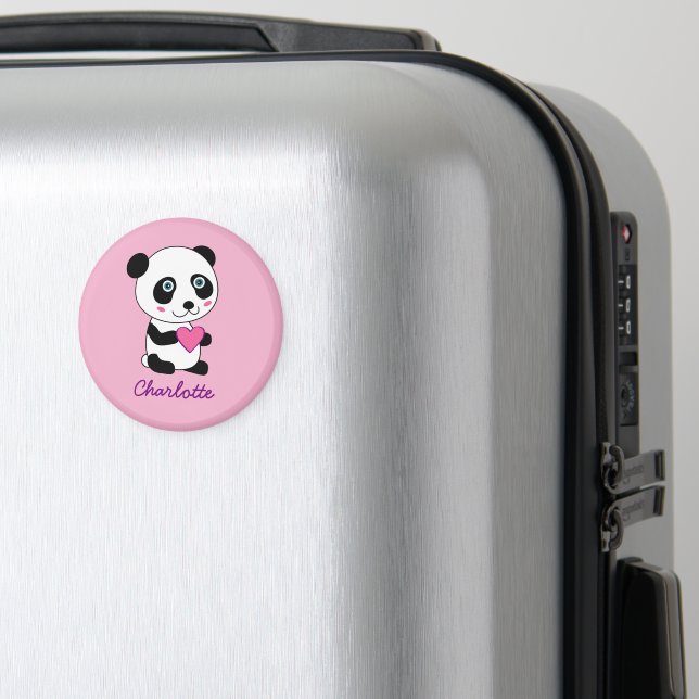 Cute Panda with a Pink Heart Personalised Magnet (In Situ (Luggage))