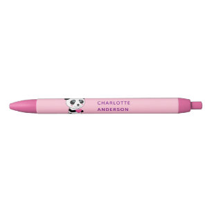 Cute Panda with a Pink Heart Personalised Name Blue Ink Pen