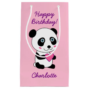 Cute Panda with a Pink Heart Personalised Small Gift Bag