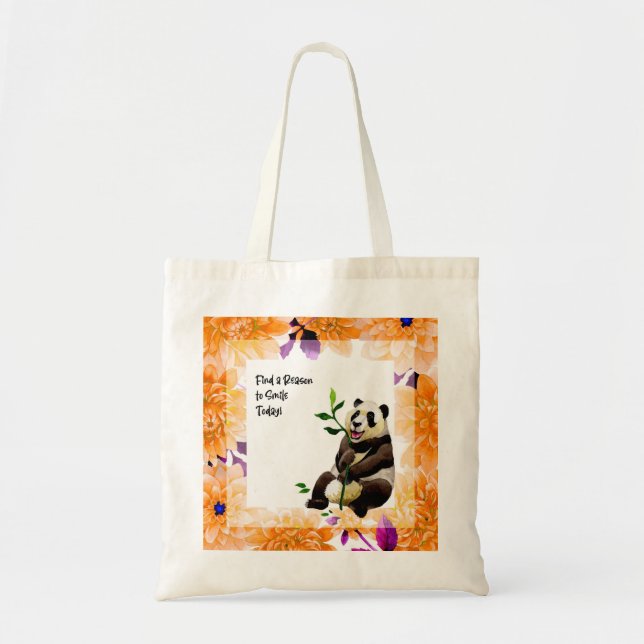 Cute Panda with an Orange Flower Frame Tote Bag (Front)