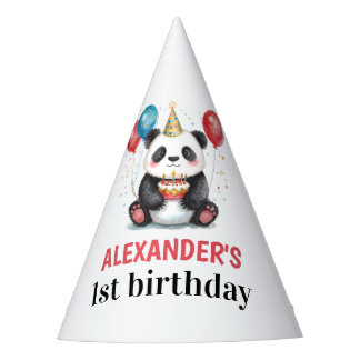 Cute Panda with Balloons & Cake 1st birthday Party Hat