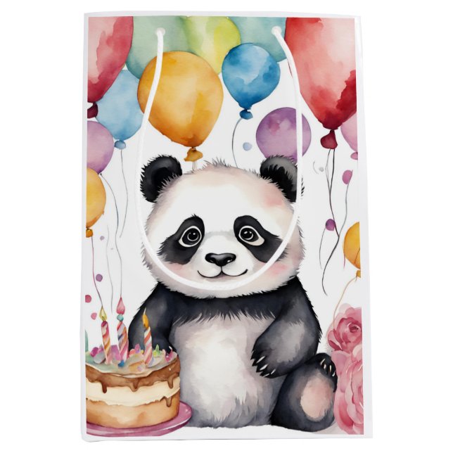 Cute Panda with balloons Medium Gift Bag (Front)
