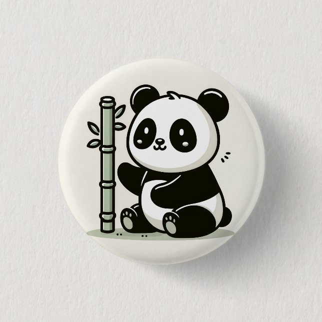 Cute Panda With Bamboo Art 3 Cm Round Badge (Front)