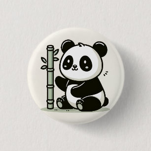 Cute Panda With Bamboo Art 3 Cm Round Badge