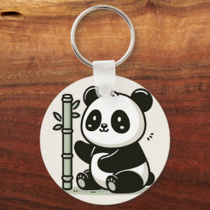 Cute Panda With Bamboo Art Key Ring