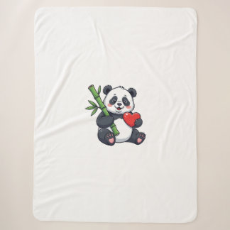 Cute Panda with Bamboo Cozy Nature Illustration Bl Sherpa Blanket