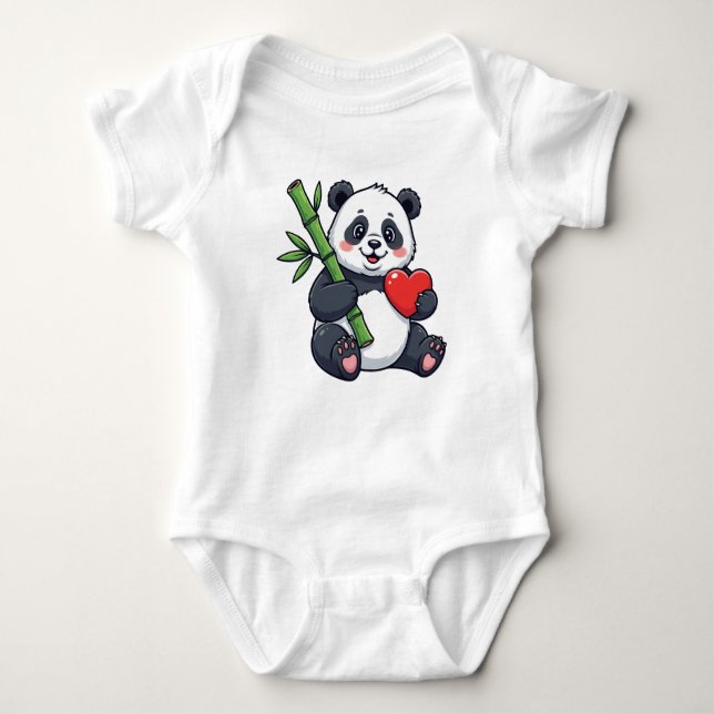 Cute Panda with Bamboo Kids Dress – Adorable Anima Baby Bodysuit (Front)