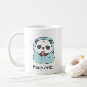 Cute Panda With Blanket Bearly Awake Pun Coffee Mug