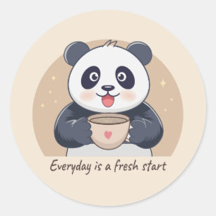 Cute Panda with Coffee Classic Round Sticker