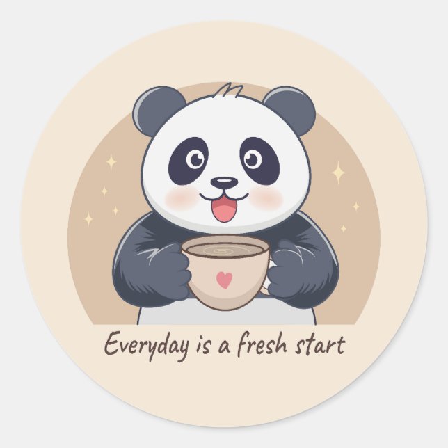 Cute Panda with Coffee Classic Round Sticker (Front)