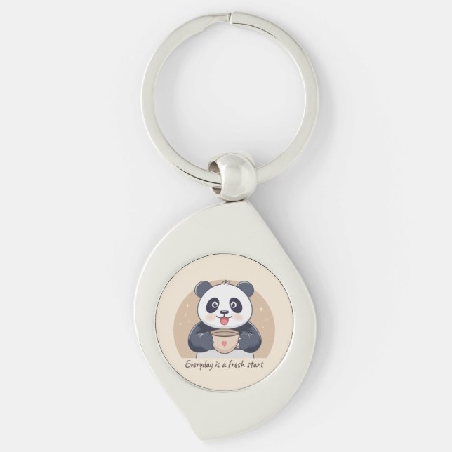 Cute Panda with Coffee Key Ring (Front)