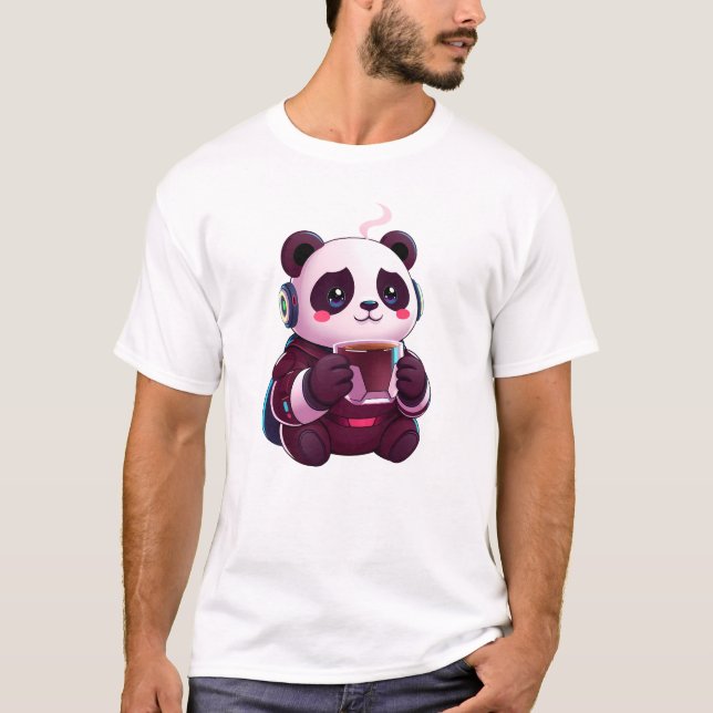 Cute Panda with Coffee T-Shirt (Front)