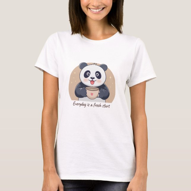 Cute Panda with Coffee T-Shirt (Front)