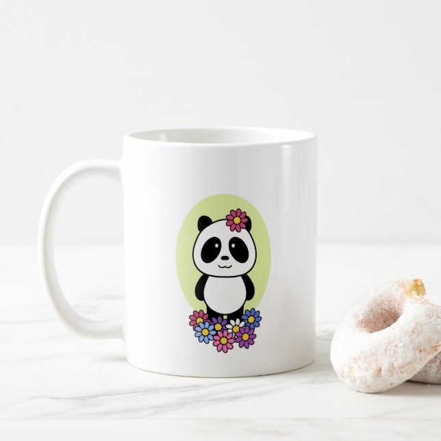 Cute Panda with Flowers - 1000Pandas Coffee Mug (With Donut)