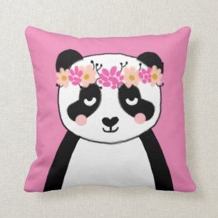 Cute Panda with Flowers girls room pillow decor