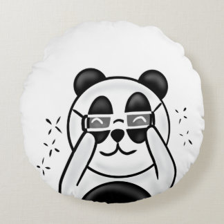 Cute Panda With Glasses Round Cushion