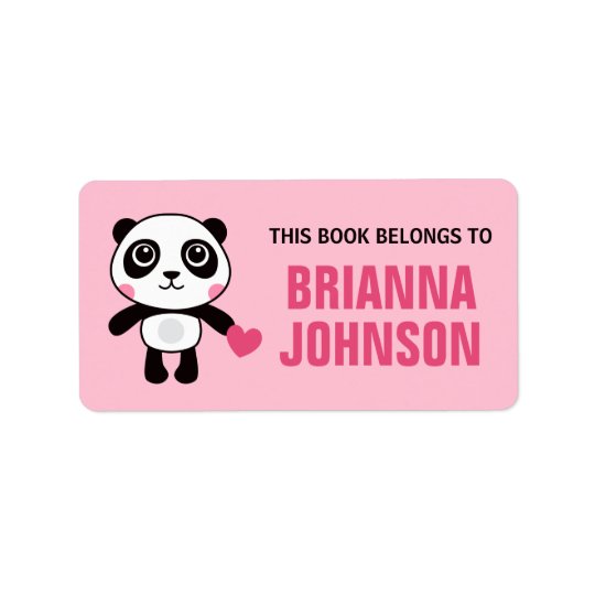 Cute panda with heart animal bookplate book address label