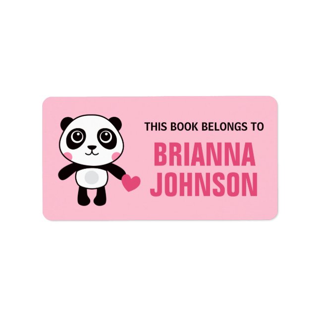 Cute panda with heart animal bookplate book label (Front)