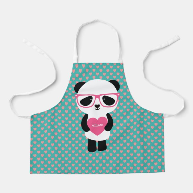 Cute Panda with Pink Glasses Apron (Front)