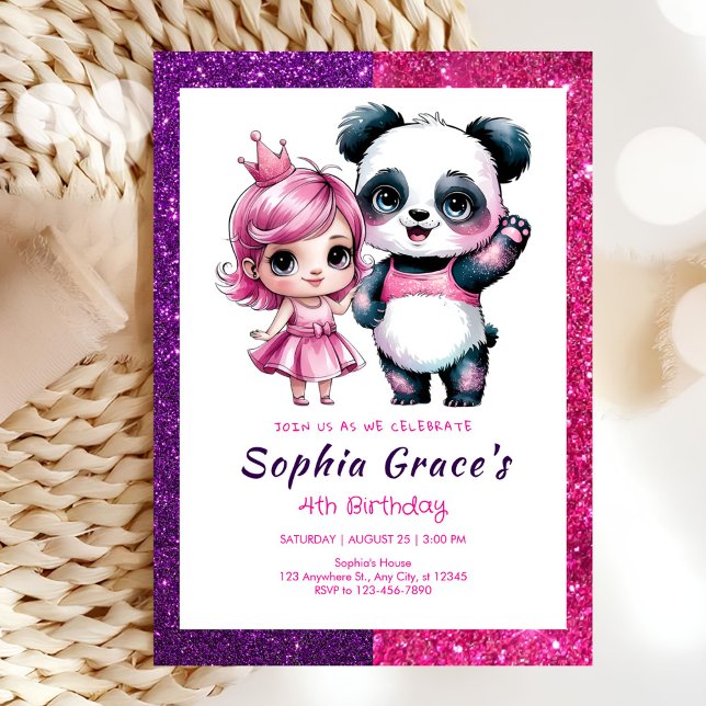 Cute panda with princess birthday invitation (Creator Uploaded)
