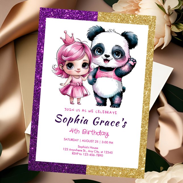 Cute panda with princess birthday invitation (Creator Uploaded)