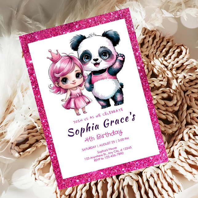 Cute panda with princess birthday invitation (Creator Uploaded)