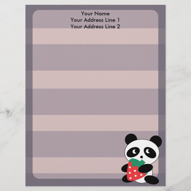 Cute Panda With Purple Stripes Custom Letterhead (Front)