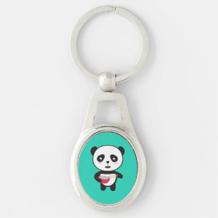 Cute Panda with rice bowl Key Ring