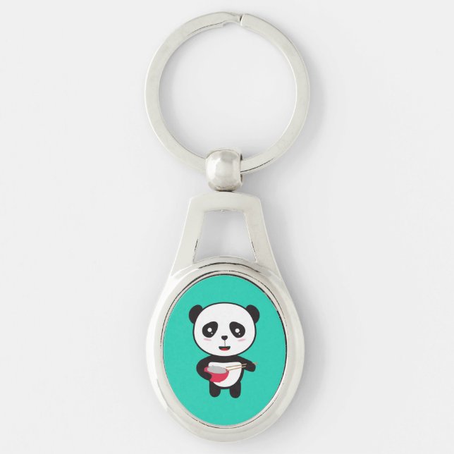 Cute Panda with rice bowl Key Ring (Front)
