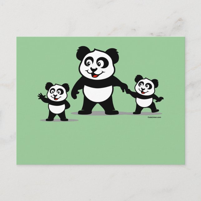 Cute Panda With Two Babies Postcard (Front)