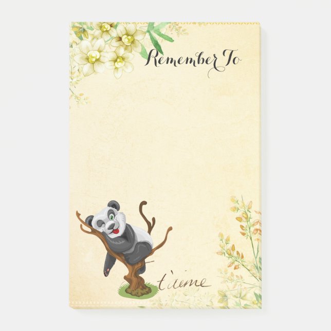 Cute Panda With Yellow Flowers Post-it Notes (Front)