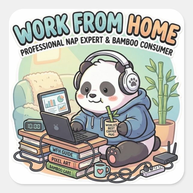 Cute Panda Work From Home Sticker  (Front)