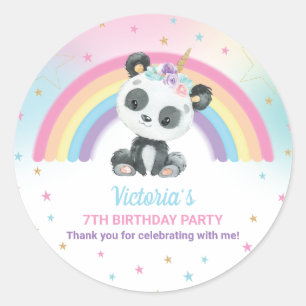 Cute Pandacorn Panda Birthday Party Rainbow Favour Classic Round Sticker