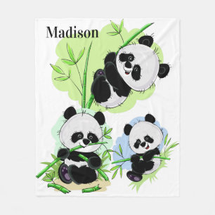 Cute Pandas custom name fleece blankets