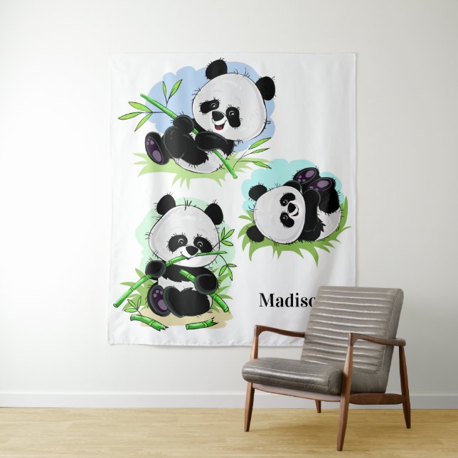 Cute Pandas custom name tapestries (In Situ)